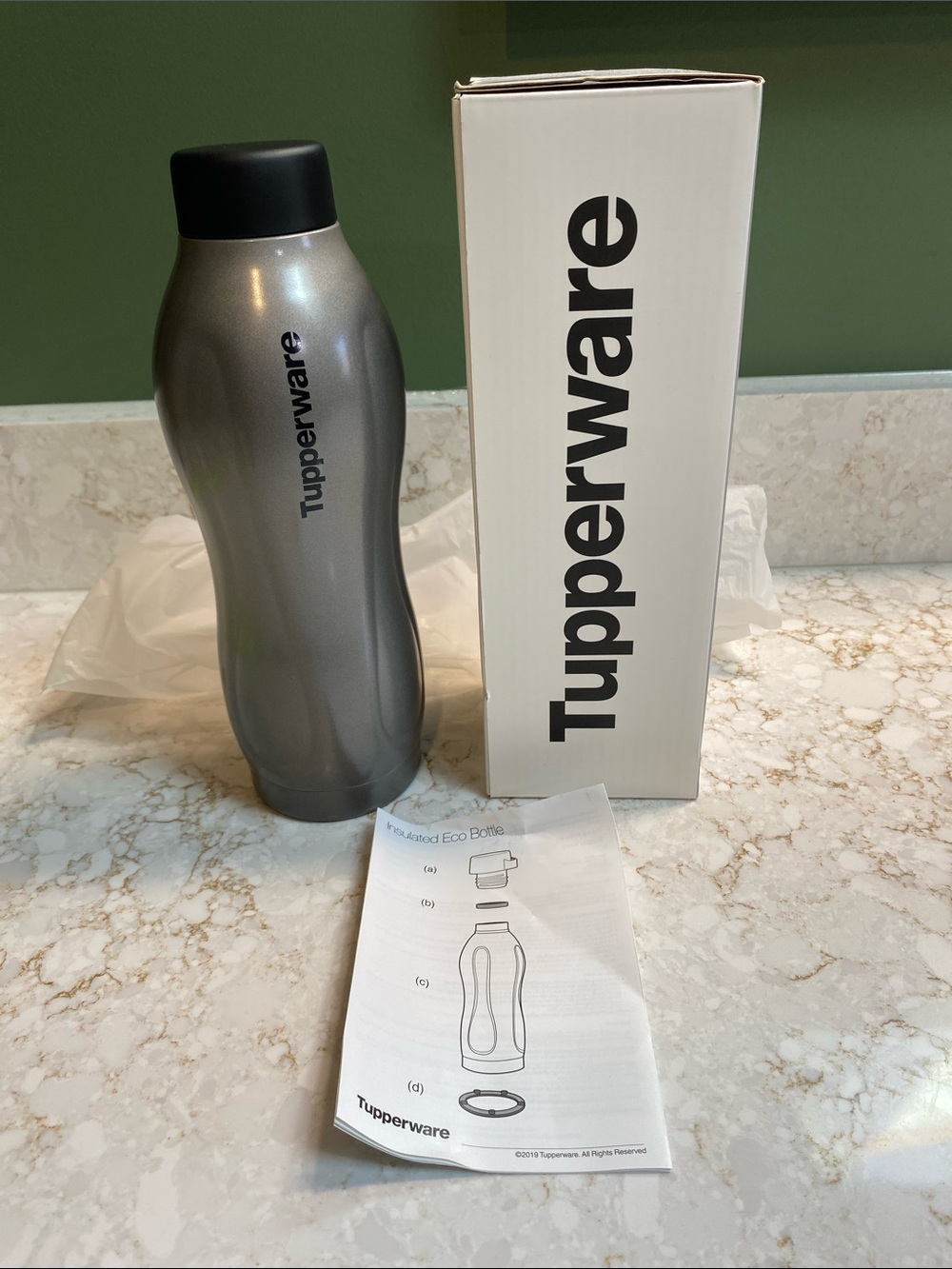Tupperware Metallic Gray Eco Bottle with Black Cap